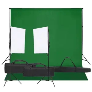 Fotostudijos rinkinys su apšvietimo rinkiniu ir fonu