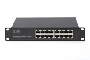 Digitus 16 prievadų Gigabit Ethernet komutatorius DN-80115 10/100/1000 Mbps (RJ-45), nevaldomas, montuojamas į stovą, maitinimo šaltinio tipas Vidinis, Ethernet LAN (RJ-45) prievadai 16