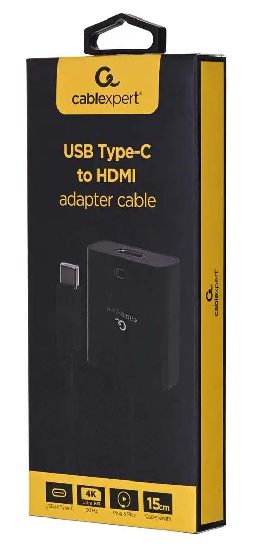 GEMBIRD USB Type-C į HDMI adapterio kabelis 4K30Hz 15cm juodas