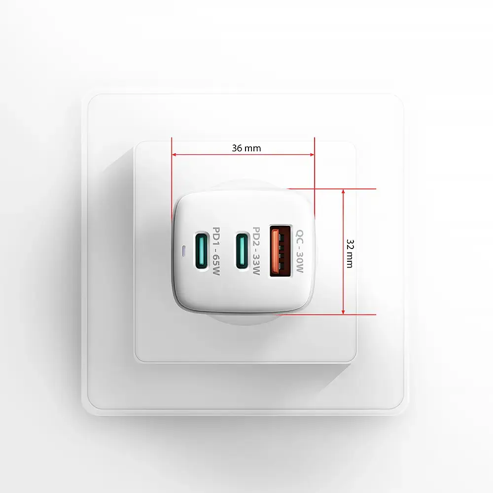 AXAGON ACU-DPQ65W GaN Wall charger, 3x port (USB + dual USB-C), PD3.0/QC4+/PPS/Apple, 65W, white