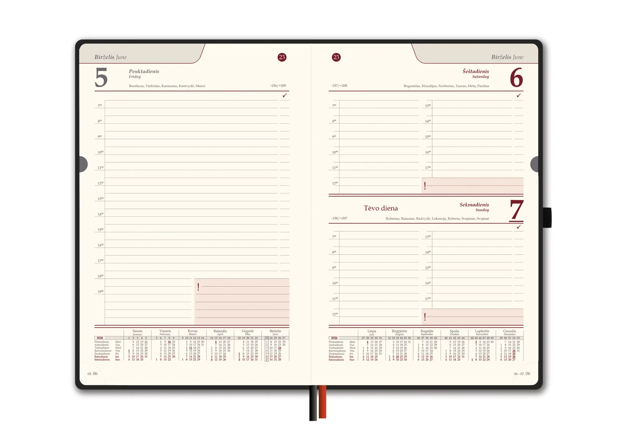 Kalendorius AMBASSADOR BLACK EDITION, 2026, PU, A5, ruda