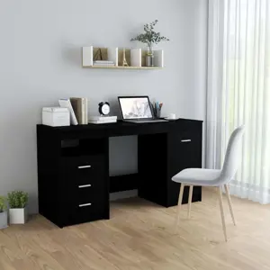 Rašomasis stalas, juodos spalvos, 140x50x76cm, apdirbta mediena