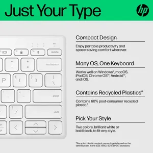 "HP 350 Compact Multi-Device Bluetooth" klaviatūra, mini, "Bluetooth", mechaninė, QWERTY, balta