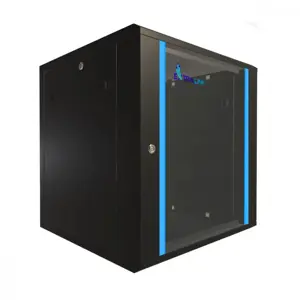 Wall cabinet rack 12U 600x600 black glass door