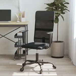 Biuro kėdė, juoda, tinklelio ir dirbtinės odos