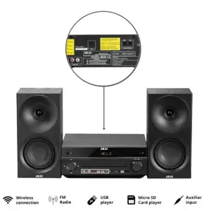 AKAI AM-301B System 40W (2x20W) CD MP3 BT USB FM 40 presets AUX RCA, black