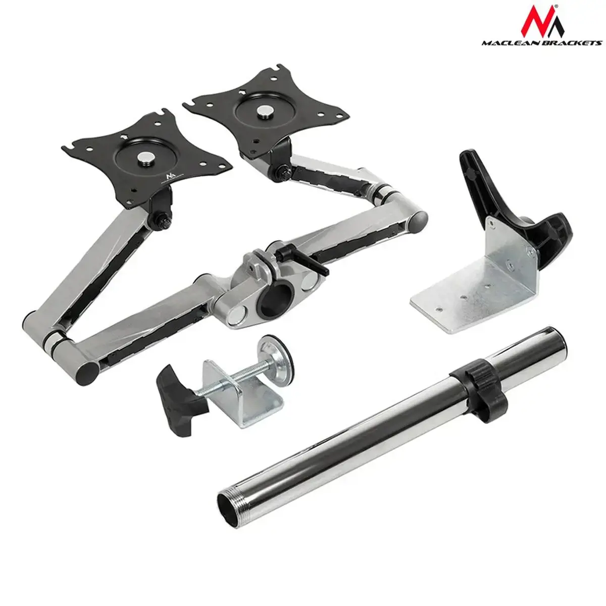 Stalo laikiklis 2 monitoriams "Maclean MC-714" (stalinis, pasukamas, pakreipiamas - 27"; maks. 8 kg)