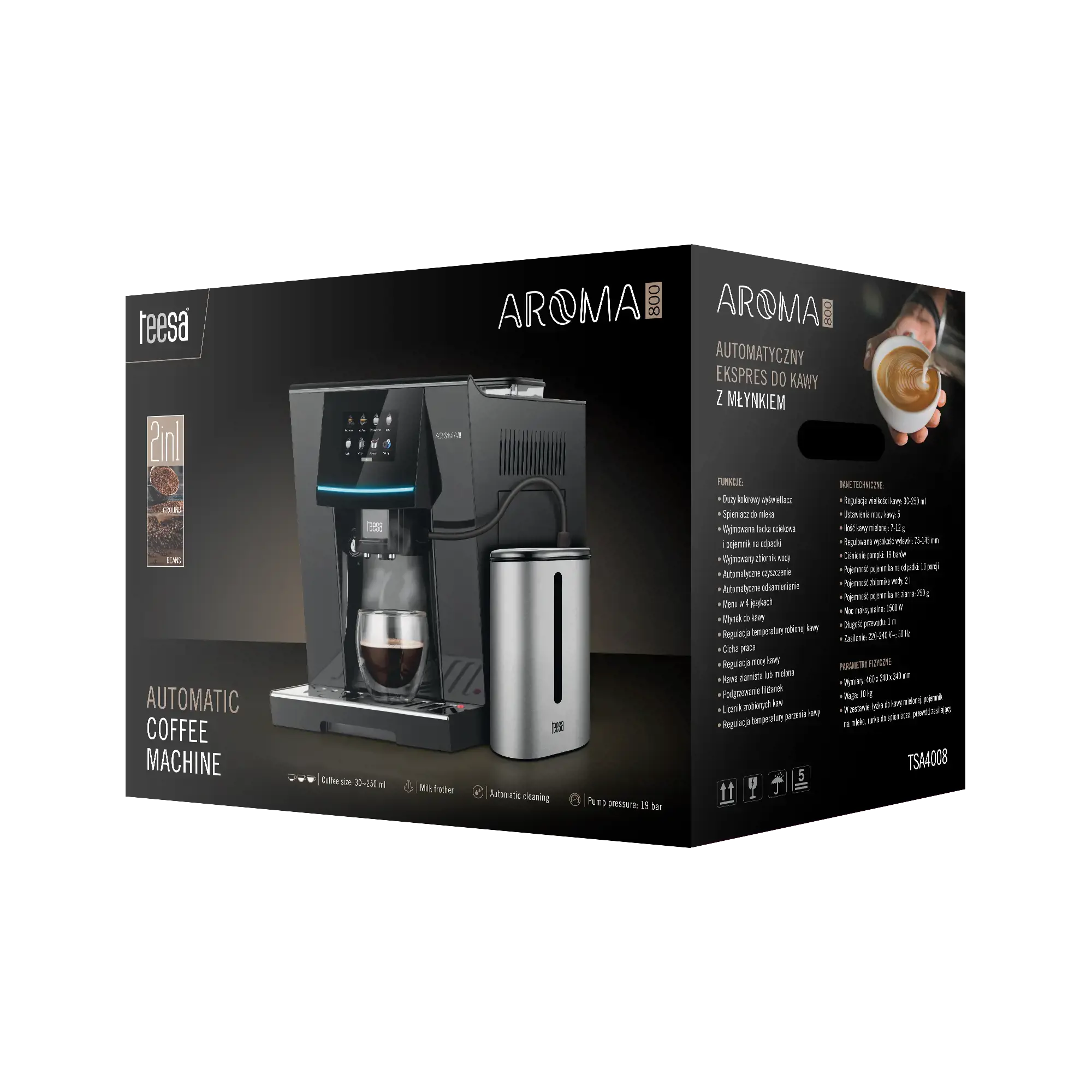 Kavos aparatas teesa TSA4008, 1500 W, Juoda, Automatinis