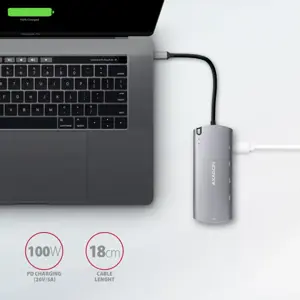 Axagon HMC-6M2 SUPERSPEED USB-C COMBO 6IN1 HUBMultiport USB 3.2 Gen 1 šakotuvas. SATA M.2, HDMI, Gigabit LAN ir Power Delivery. Kabelis USB-C 18 cm.