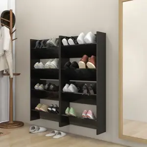Sieninės spintelės batams, 4vnt., juodos, 60x18x60cm, mediena