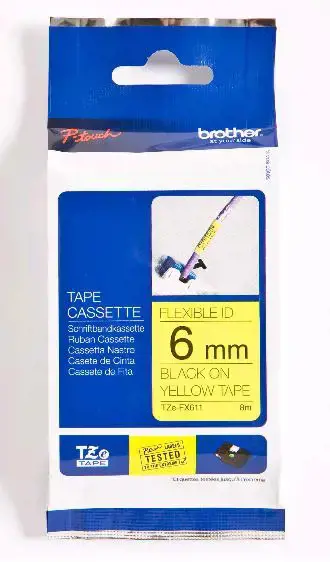 Brother TZe-FX611, Black on yellow, TZe, Brother, 6 mm, 8 m, 1 pc(s)