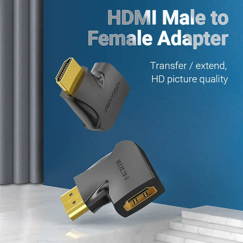 "Vention" HDMI 270 laipsnių vertikalus plokščias adapteris iš vyriškos į moterišką, juodas, HDMI, HDMI, juodas
