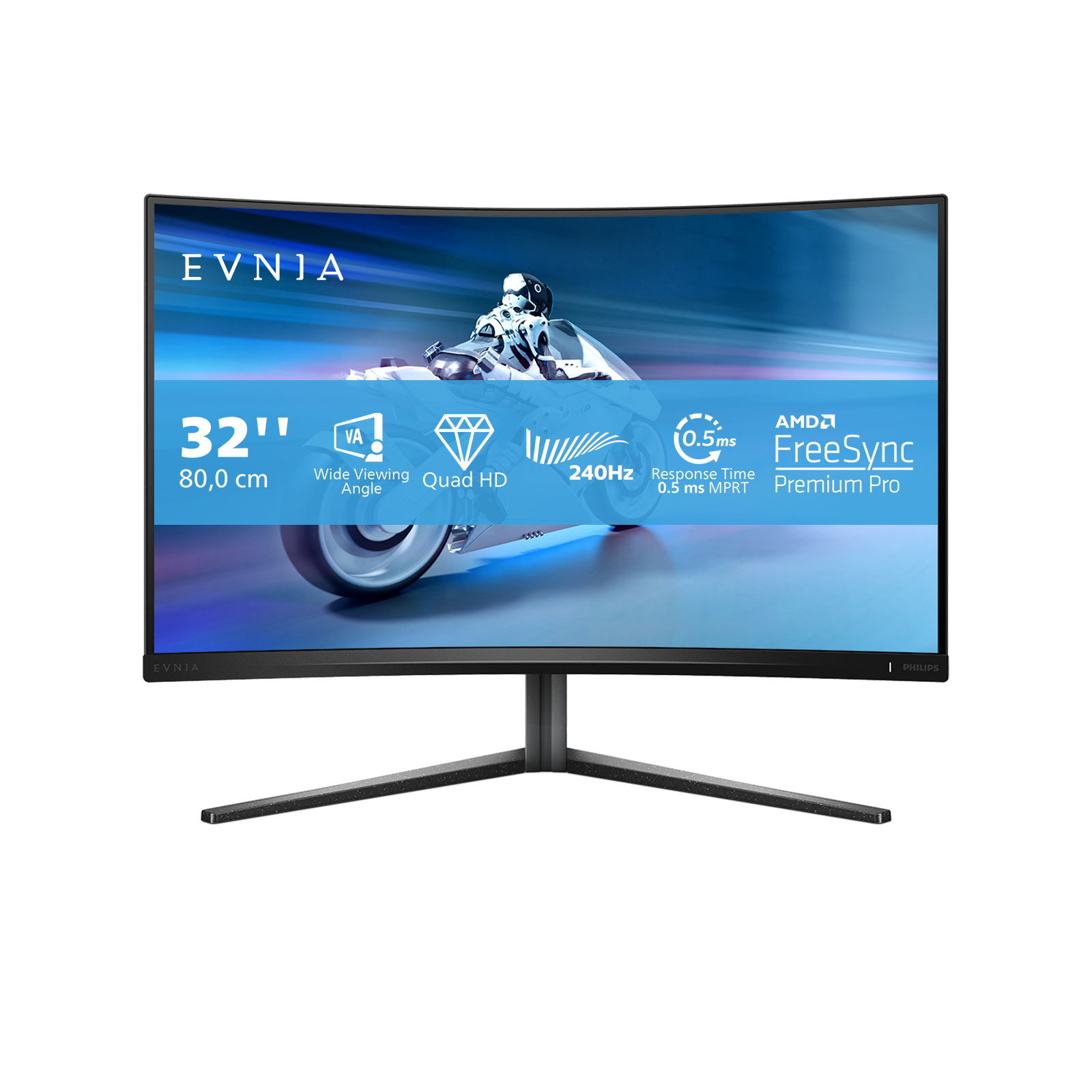 Philips Evnia 5000 32M2C5500W/00, 31.5", QHD, VA LCD, 1 ms, 240 Hz, FreeSync, Black, 80 cm (31.5"), 2560 x 1440 pixels, Quad HD, LCD, 1 ms, Black