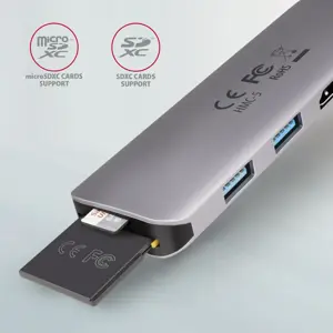 Daugiaportis USB 3.2 Gen 1 šakotuvas. HDMI, kortelių skaitytuvas ir "Power Delivery". 20 cm ilgio USB-C kabelis.