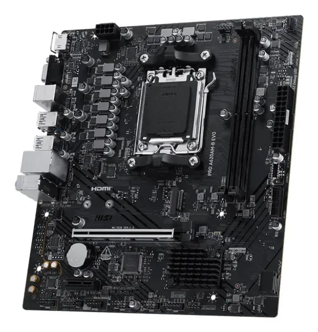 MSI PRO A620AM-B EVO | Processor family AMD | Processor socket AM5 | DDR5 | Supported hard disk drive interfaces SATA, M.2 | Number of SATA connectors 2