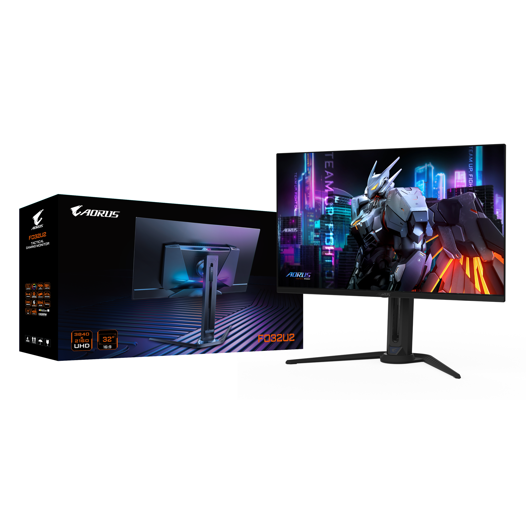 GIGABYTE AORUS FO32U2 32” OLED Gaming Monitor - 3840 x 2160(UHD), 240Hz, 0.03ms, KVM, 250 cd/m2, FreeSync Premium Pro, DisplayHDR True Black 400, HDMI 2.1, 80 cm (31.5"), 3840 x 2160 pixels, 4K Ultra HD, OLED, 0.03 ms, Black
