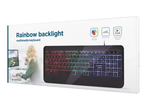 GEMBIRD KB-UML-03 Slim Rainbow backlight multimedijos klaviatūra, juoda, JAV išdėstymo