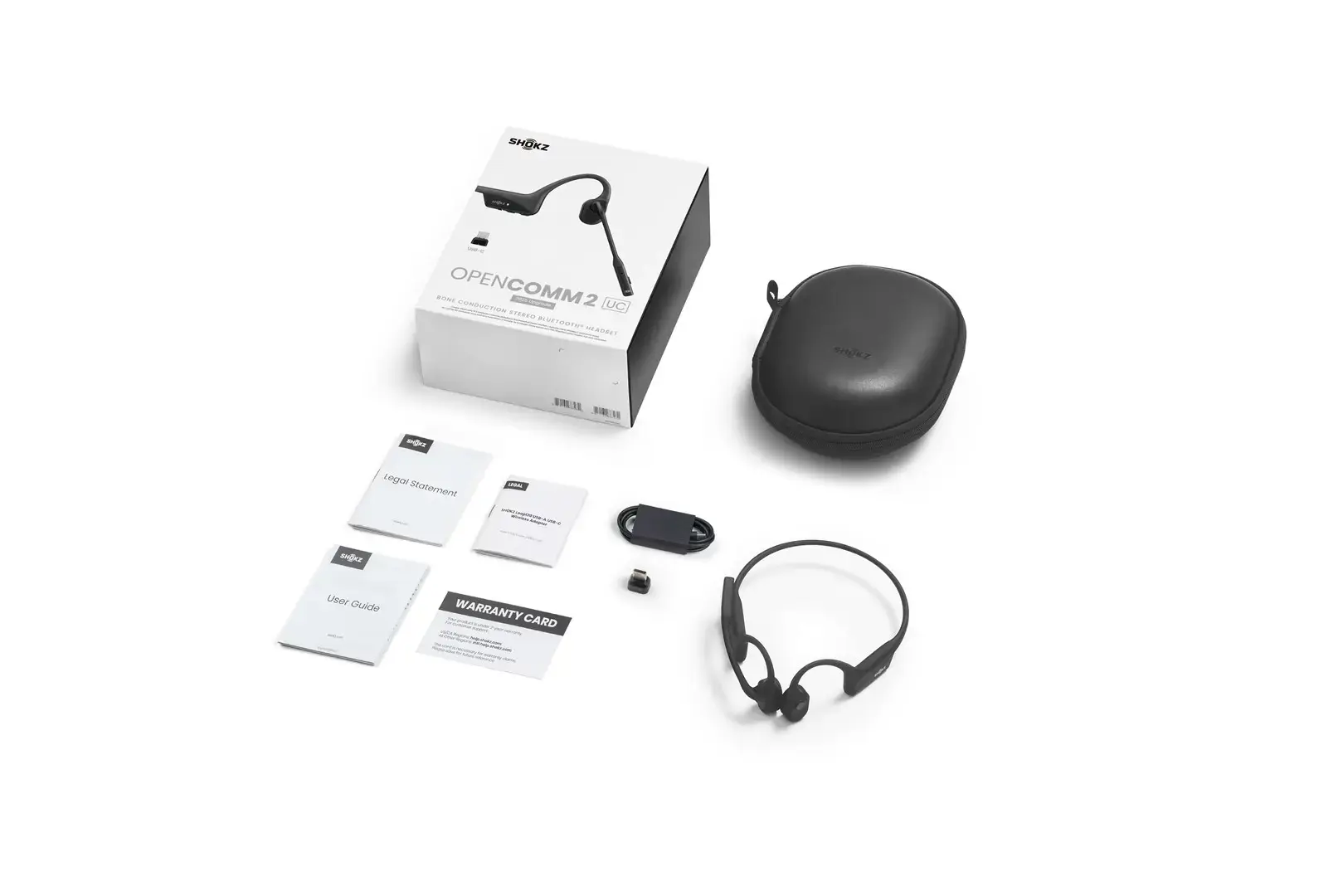 SHOKZ OpenComm2 UC 2025 Upgrade Wireless Bluetooth Bone Conduction Videoconferencing Headset with USB-C Charging Port and USB-C adapter | 16 Hr Talk Time, 29m Wireless Range, 1 Hr Charge Time | Includes Noise Cancelling Boom Mic and Dongle, Black