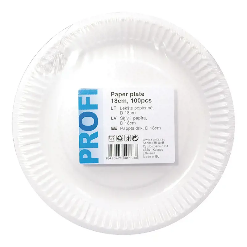 Vienkartinės popierinės lėkštės, 18 cm, 100 vnt.
