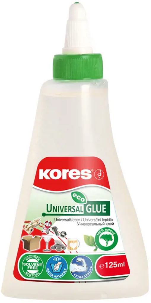 Universalūs stiprios fiksacijos ekologiški klijai KORES 125ml ECO, skaidrūs