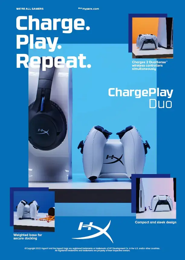 "HyperX CHARGEPLAY DUO PS5", "PlayStation 5", įkrovimo stovas, juodas, baltas, 5 V, 2 A, 6 val.