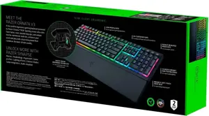 "Razer" žaidimų klaviatūra "Ornata V3" su RGB LED apšvietimu, NORD, laidinė, juoda, "Razer Mecha-Membrane", skaitmeninė klaviatūra