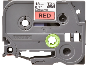 Brother laminuota juosta 18 mm, juoda ant raudonos spalvos, TZe, pilka, terminis perkėlimas, Brother, PT-2100VP, PT-7600, PT-2430PC, PT-2700, PT-2730, PT-9600, PT-9700PC, PT-9800PCN