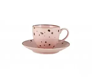 Puodelis COTTAGE Pink, su lėkštute, porcelianas, 300 ml, D 9 cm, H 8,5 cm,  vnt