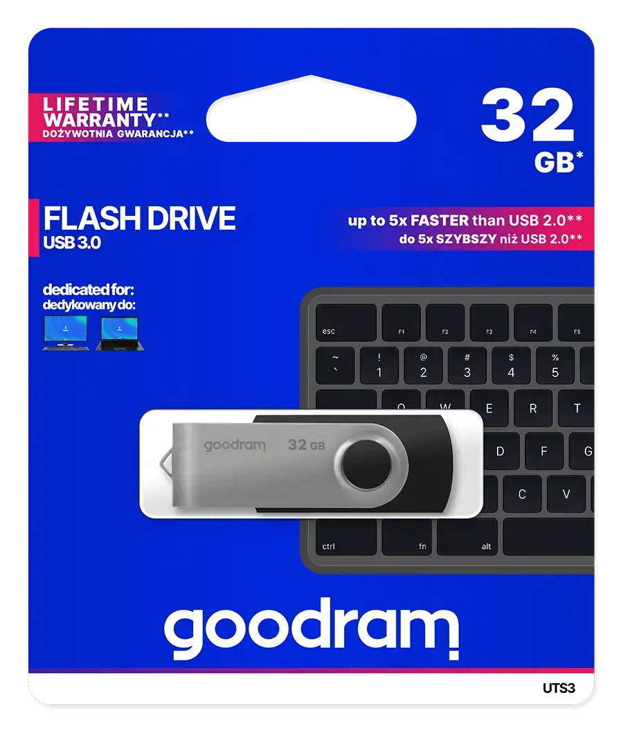 Goodram UTS3, 32 GB, USB Type-A, 3.2 Gen 1 (3.1 Gen 1), 60 MB/s, Swivel, Black
