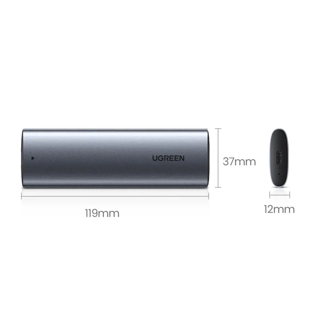 Ugreen 10903, SSD korpusas, M.2, Serial ATA III, 5 Gb/s, USB jungtis, juoda, pilka
