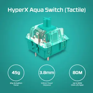 "HyperX Alloy Origins Core PBT HX Aqua" - mechaninė žaidimų klaviatūra, be klavišų (80-87 %), USB, mechaninė, QWERTY, RGB LED, juoda