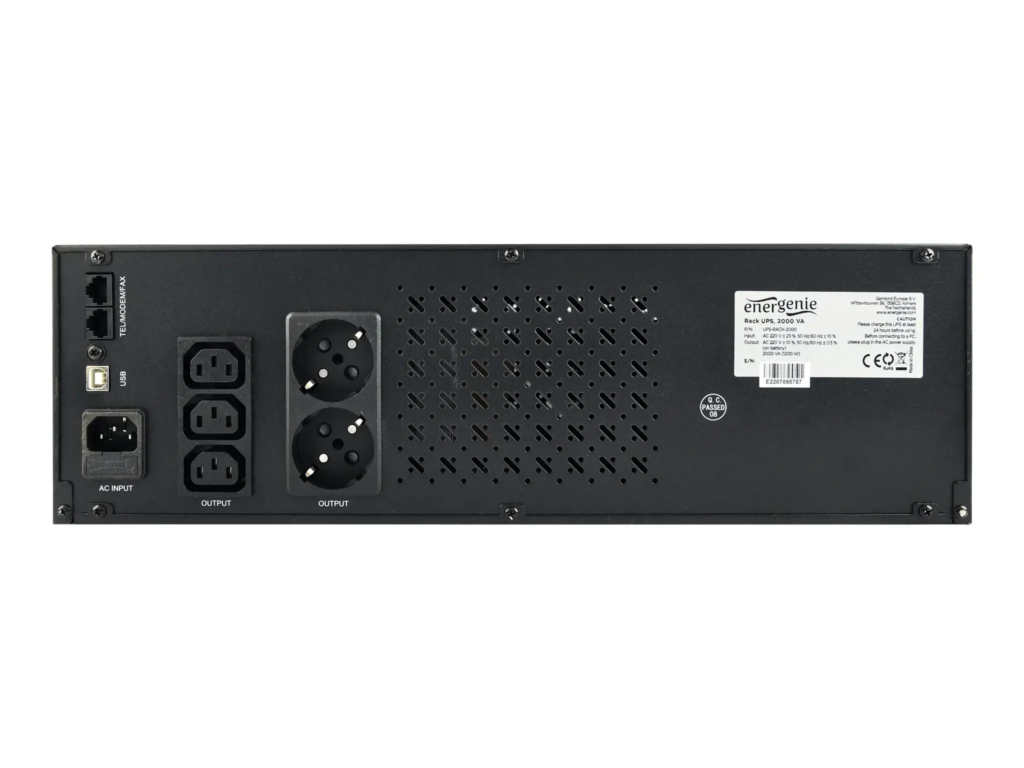 GEMBIRD UPS-RACK-1500 UPS Gembird Rack 19 3.4U 1500VA, 4xIEC 230V OUT, IEC14 IN, RJ11, USB, LCD