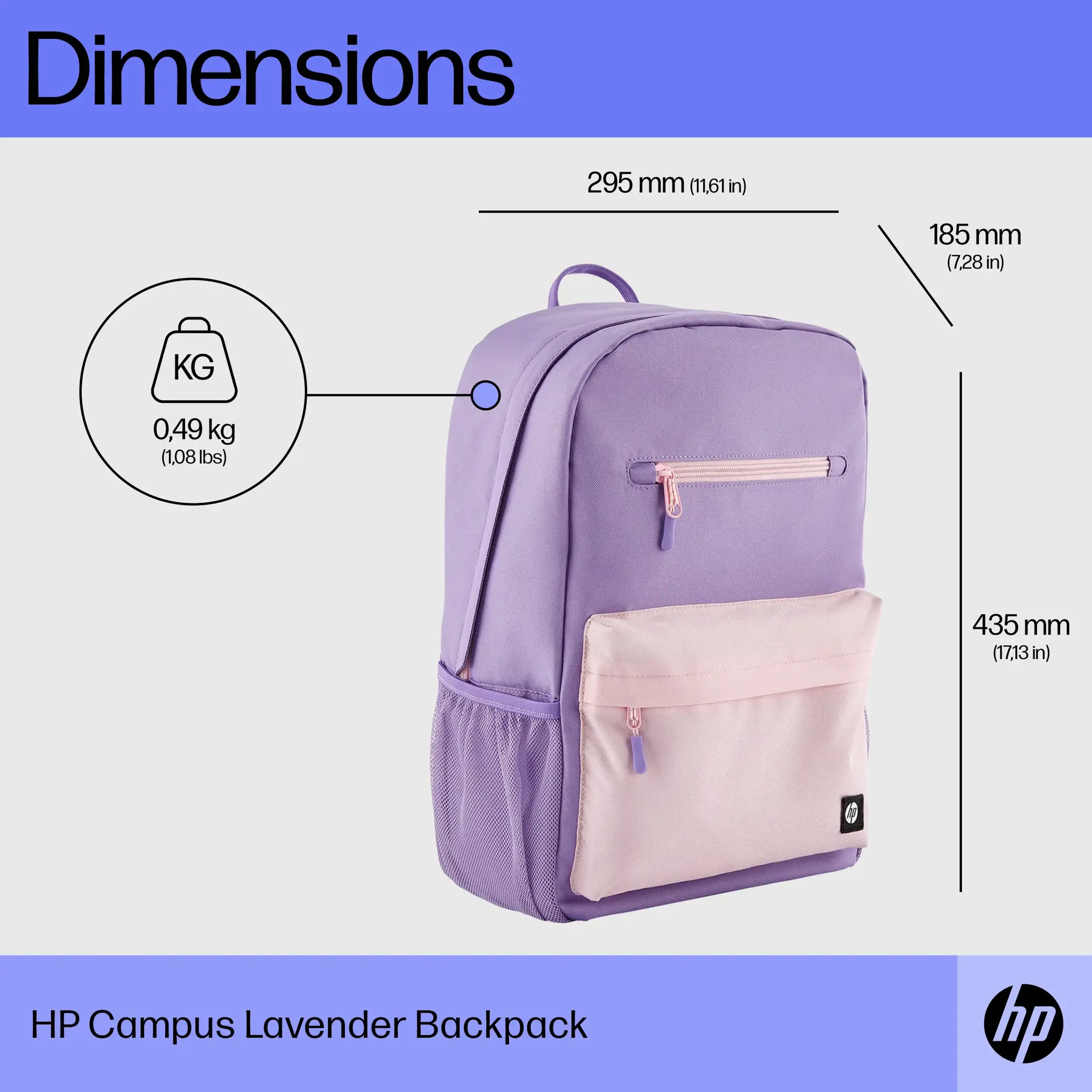 HP Campus Lavender kuprinė, mergaitiška, 39,6 cm (15,6"), nešiojamojo kompiuterio skyrius, poliesteris, putų poliuretanas