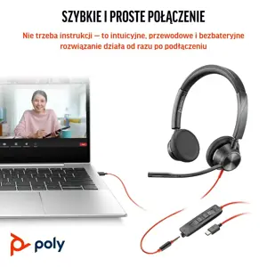 POLY Blackwire 3325 Stereo Microsoft Teams Certified USB-C Headset +3.5mm Plug +USB-C/A Adapter, Wired, Office/Call center, 131 g, Headset, Black