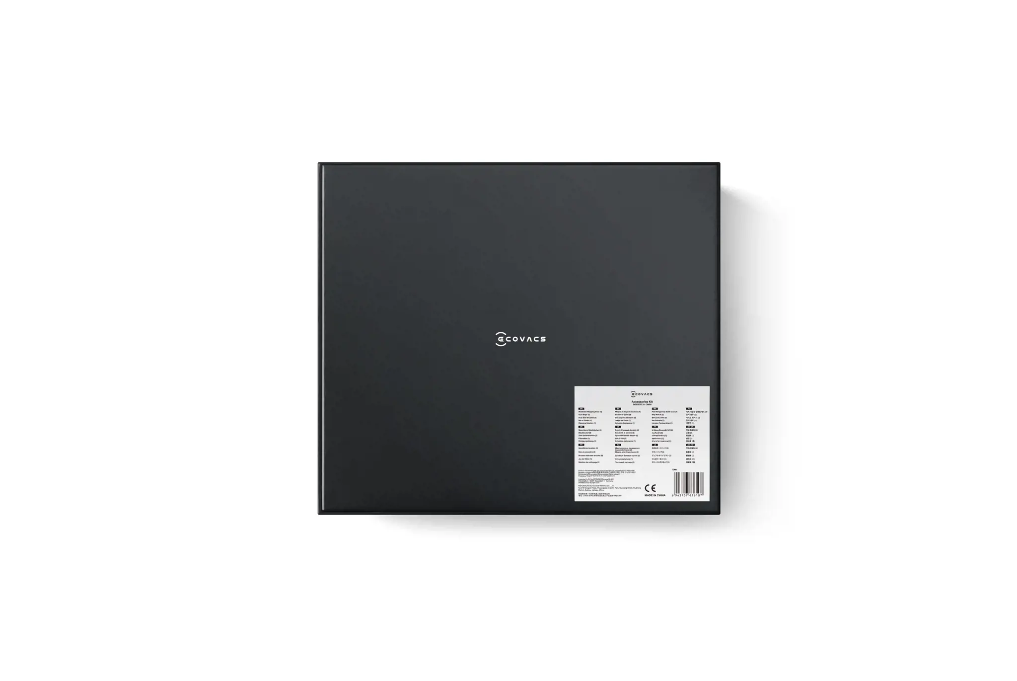 "Ecovacs" priedų rinkinys D-KT01-0027 2x šoninis šepetys (juodas), 1x filtro rinkinys, 2x dulkių maišelis, 2 poros valymo šluostės, 1x valymo tirpalas 110 m, tinka X1 OMNI (juodas)