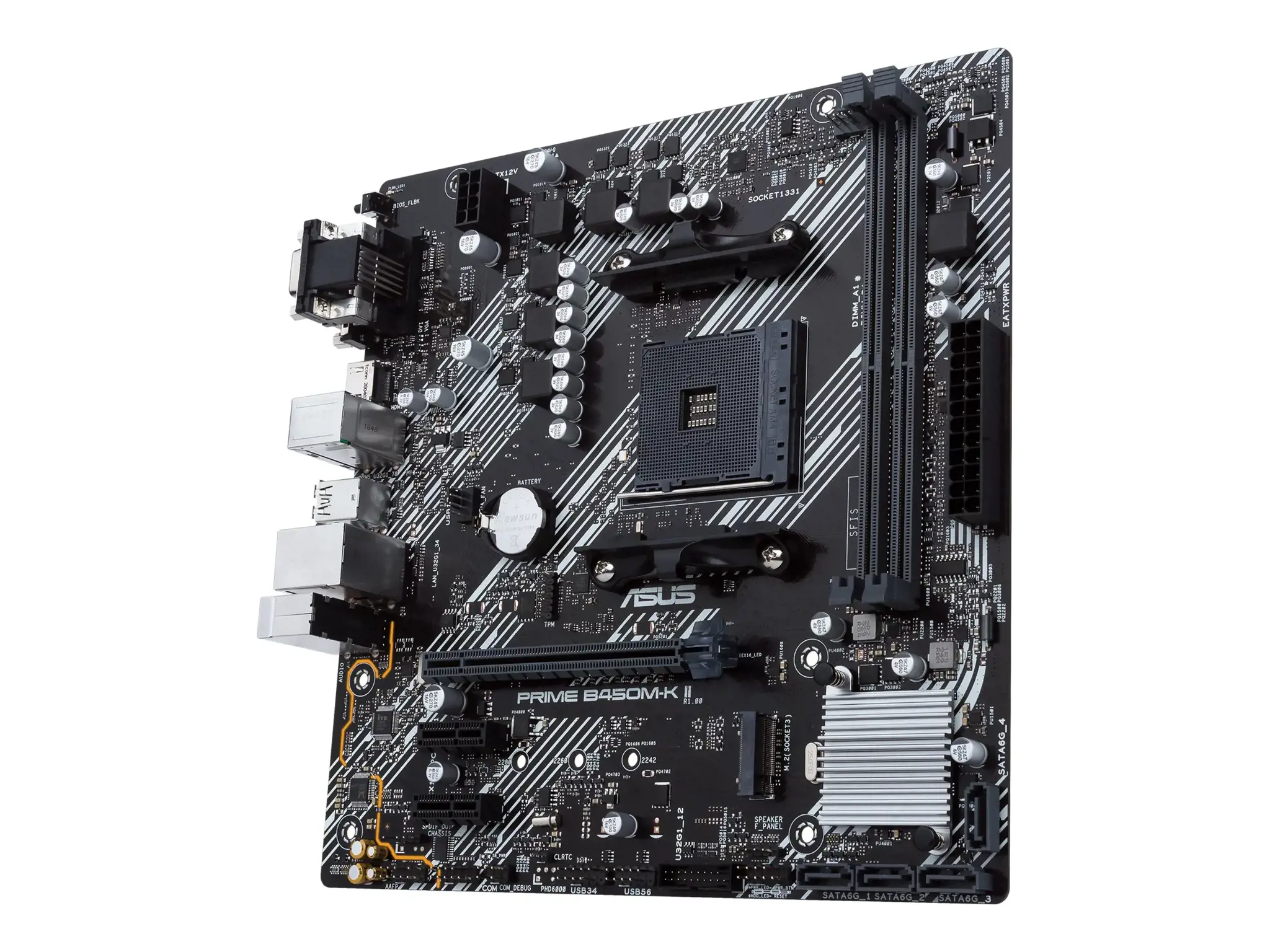 ASUS Prime B450M-K II, AMD, Socket AM4, AMD Ryzen™ 3, 2-osios kartos AMD Ryzen™ 3, AMD Ryzen™ 5, 2-osios kartos AMD Ryzen™ 5, AMD..., DDR4-SDRAM, 64 GB, DIMM