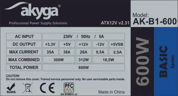 Maitinimo blokas AKYGA AK-B1-600, 600 W