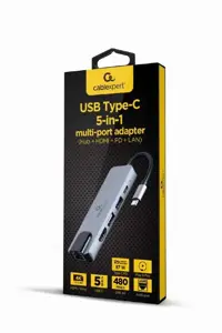 GEMBIRD A-CM-COMBO5-04 kelių prievadų adapteris USB tipo C 5in1 šakotuvas + HDMI + PD + LAN
