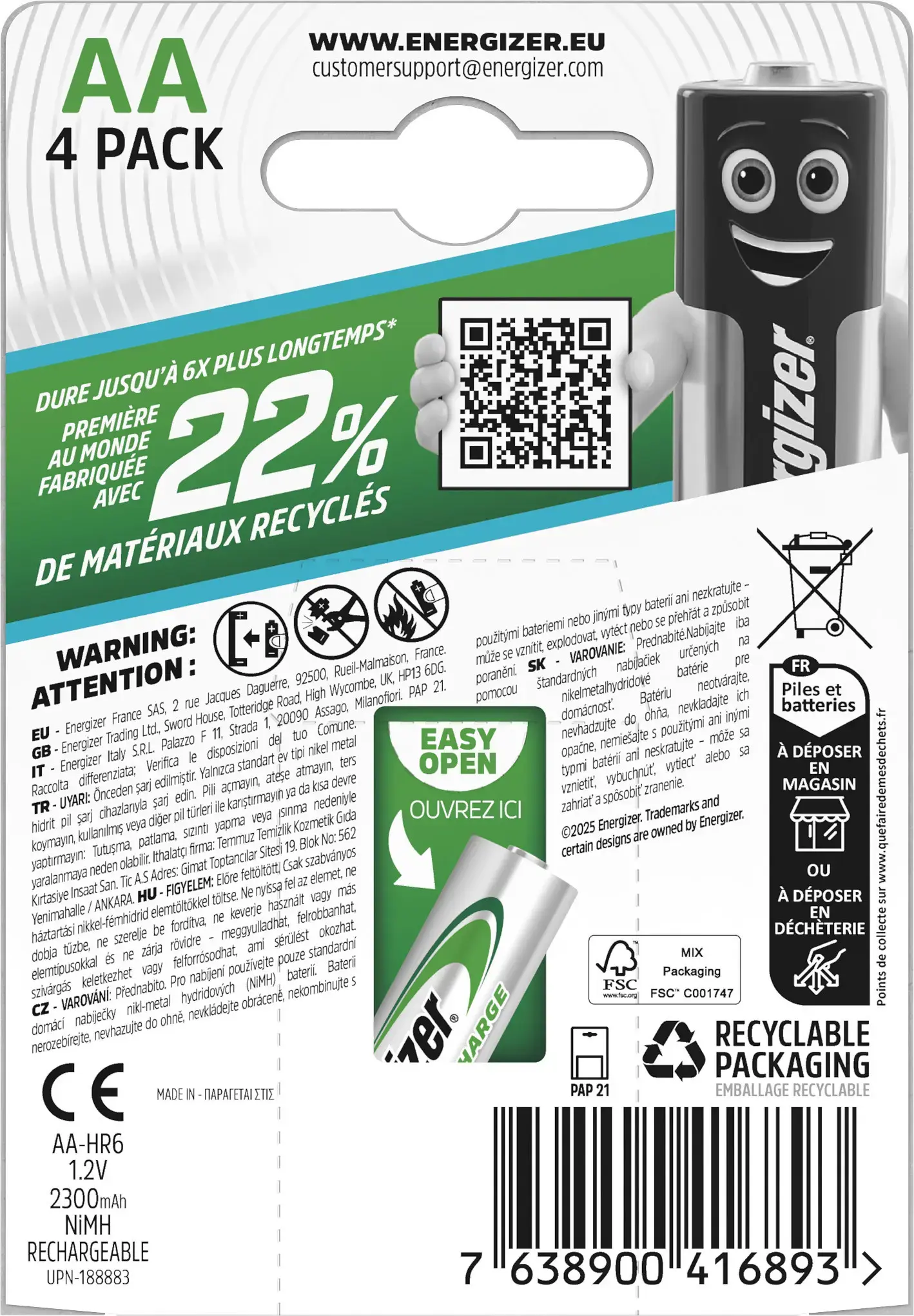 Energizer rechargeable battery Recharge Extreme AA CHP4 2300mAh