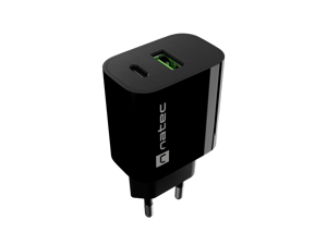 WALL CHARGER NATEC RIBERA 1X USB-A + 1X USB-C 20W BLACK