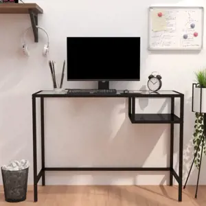 Kompiuterio stalas, juodos spalvos, 100x36x74cm, stiklas