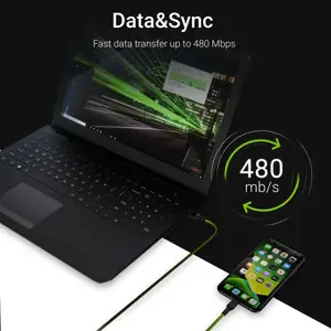 GREENCELL KABGC05 Žalias kabelis "Green Cell Ray" USB-A - "Lightning" su baltu LED 120 cm su "Apple" palaikymu