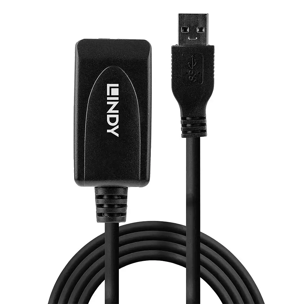 "Lindy" USB 3.0 aktyvusis prailgintuvas, 5 m, 5 m, USB A, USB A, USB 3.2 Gen 1 (3.1 Gen 1), 5000 Mbps, juodas