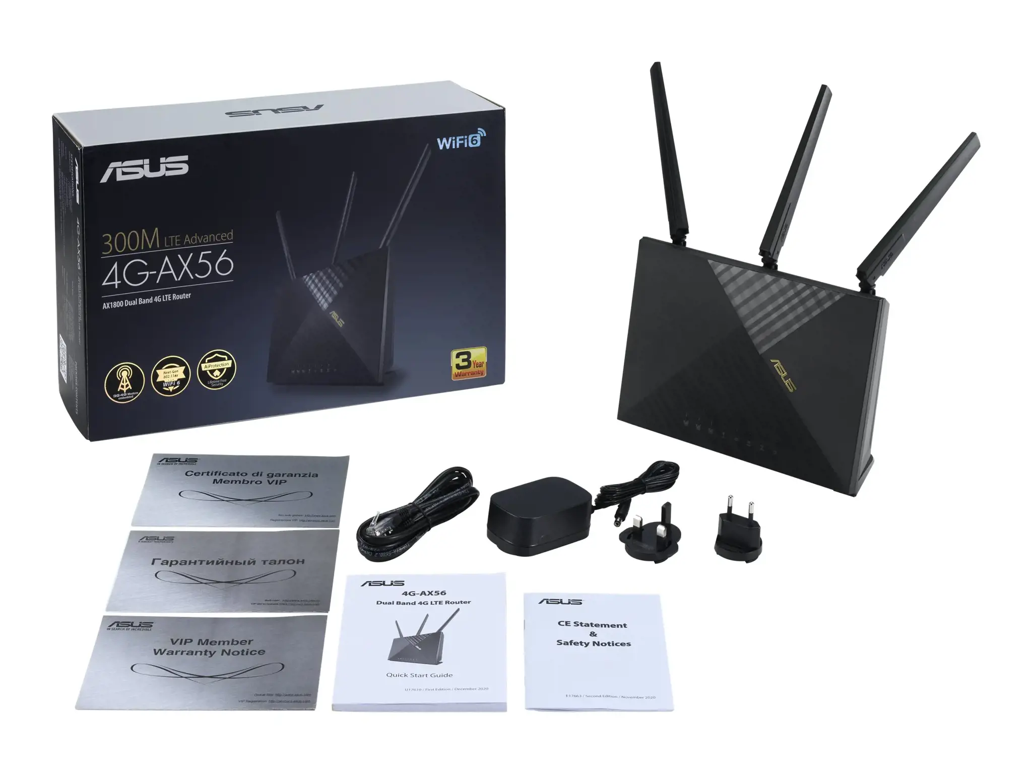 ASUS 4G-AX56, "Wi-Fi 6" (802.11ax), dviejų dažnių (2,4 GHz / 5 GHz), Ethernet LAN, 3G, juodas, stalinis maršrutizatorius