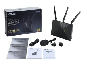 ASUS 4G-AX56, "Wi-Fi 6" (802.11ax), dviejų dažnių (2,4 GHz / 5 GHz), Ethernet LAN, 3G, juodas, stalinis maršrutizatorius