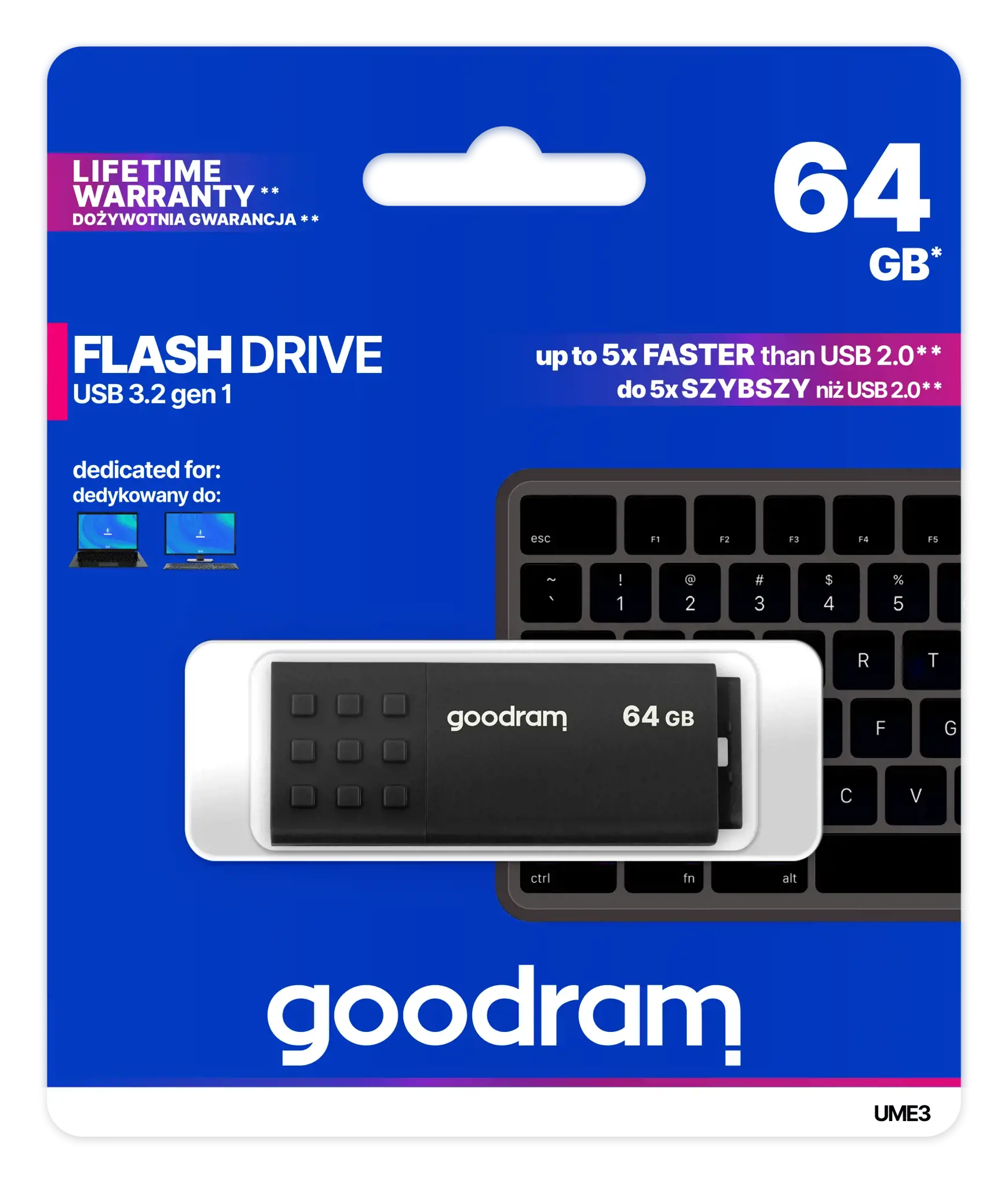 GOODRAM UME3-0640K0R11 GOODRAM atmintinė USB UME3 64GB USB 3.0 juoda