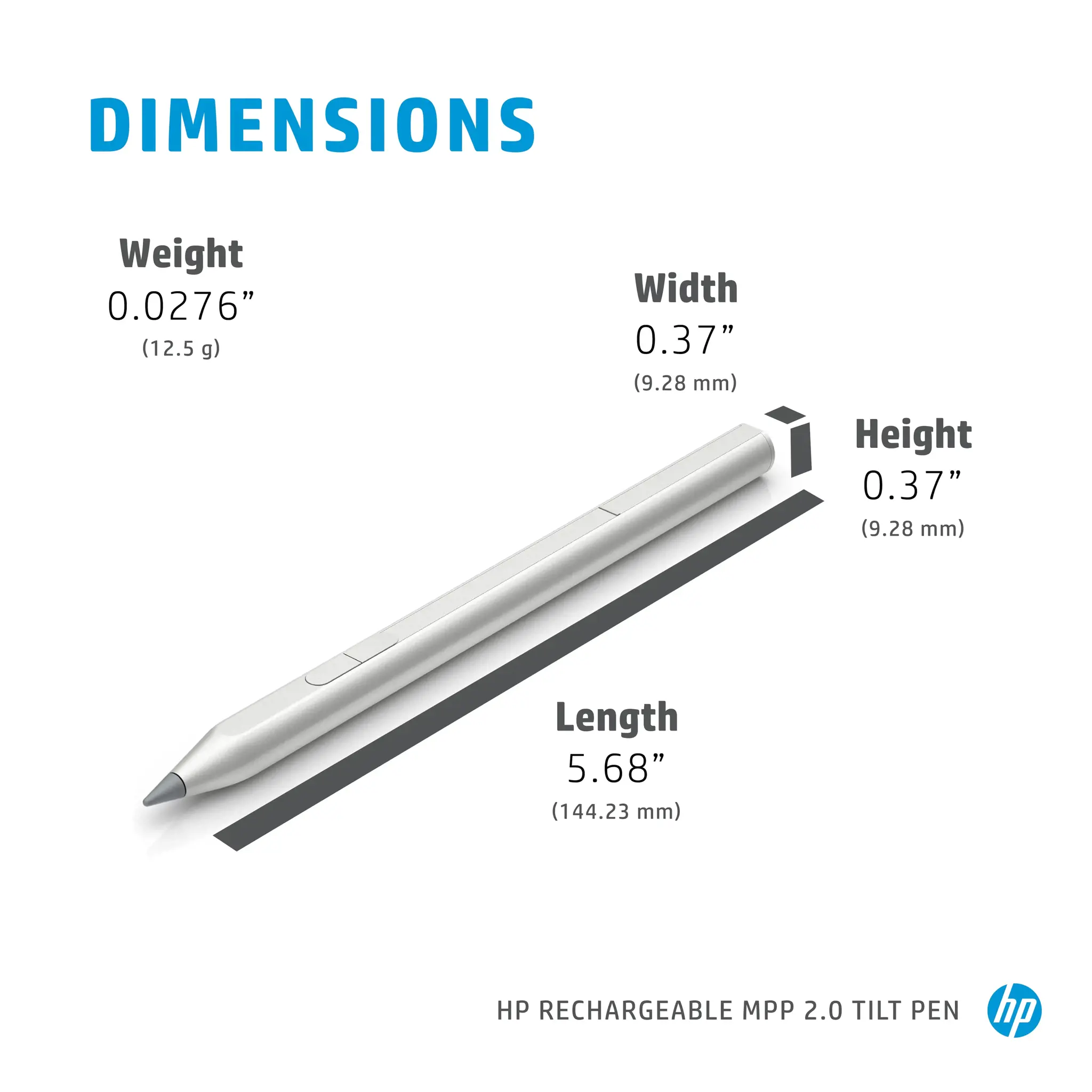 HP Rechargeable MPP 2.0 Tilt Pen (Black), Laptop, HP, Black, 1 month(s), 10 g, 149.5 mm