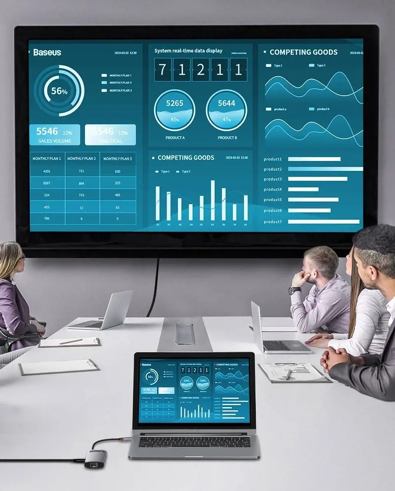 Baseus Metal Gleam 6in1 multifunctional HUB USB Type C - USB Type C Power Delivery 100 W | HDMI 4K 30 Hz | 3x USB 3.2 Gen 1 | RJ45 1 Gbps (CAHUB-CW0G)