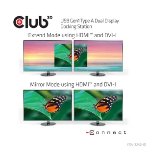 CLUB3D USB Gen1 Type A Dual Display ( HDMI and DVI) DisplayLink™ Docking Station, Wired, USB 3.2 Gen 1 (3.1 Gen 1) Type-A, 1.4a, 3.5 mm, USB Type-B, 10,100,1000 Mbit/s