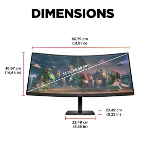 HP OMEN by HP 34c, 86,4 cm (34"), 3440 x 1440 taškų, "Wide Quad HD", LED, 1 ms, juodas